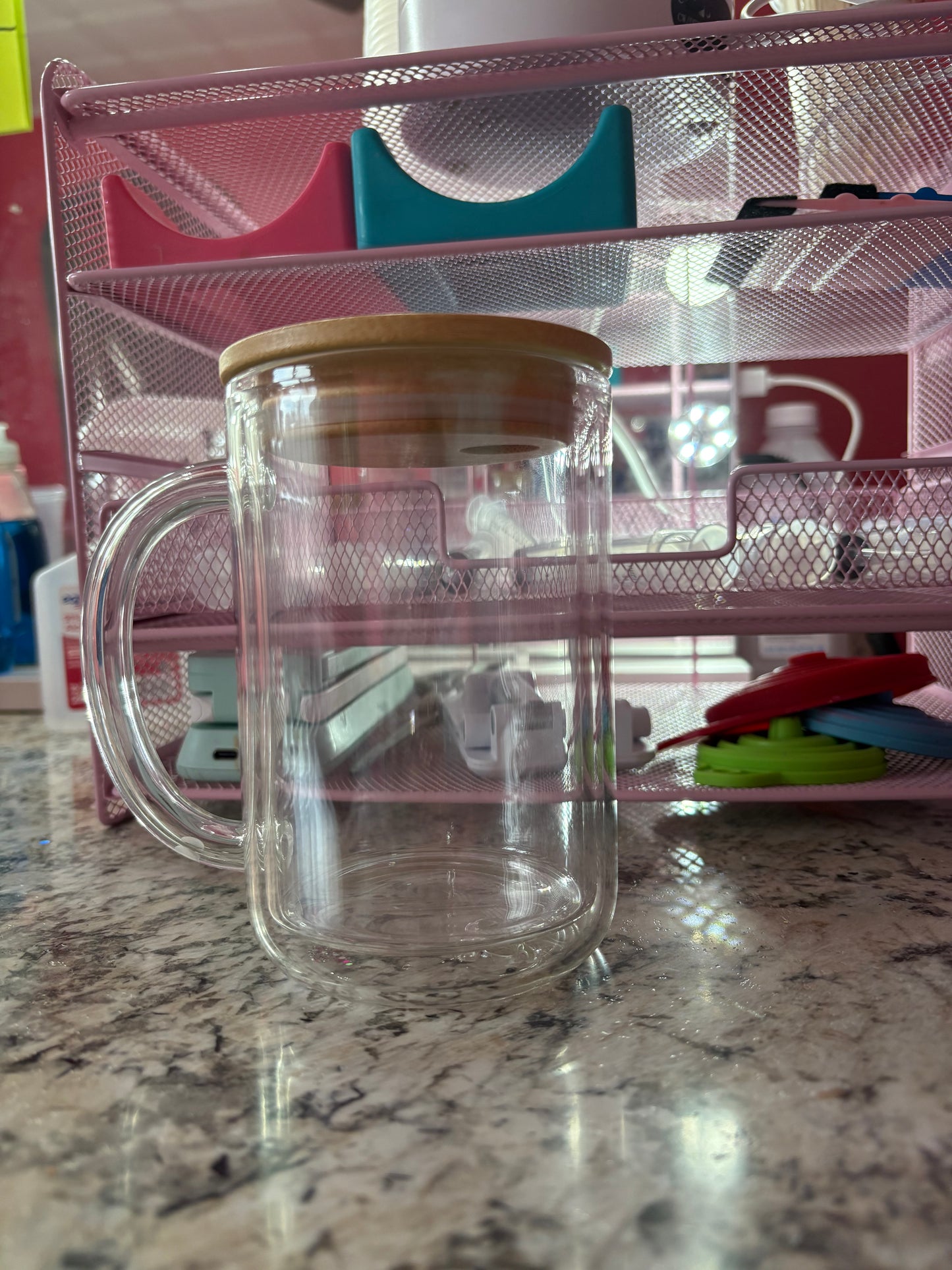glass mug fillable handle