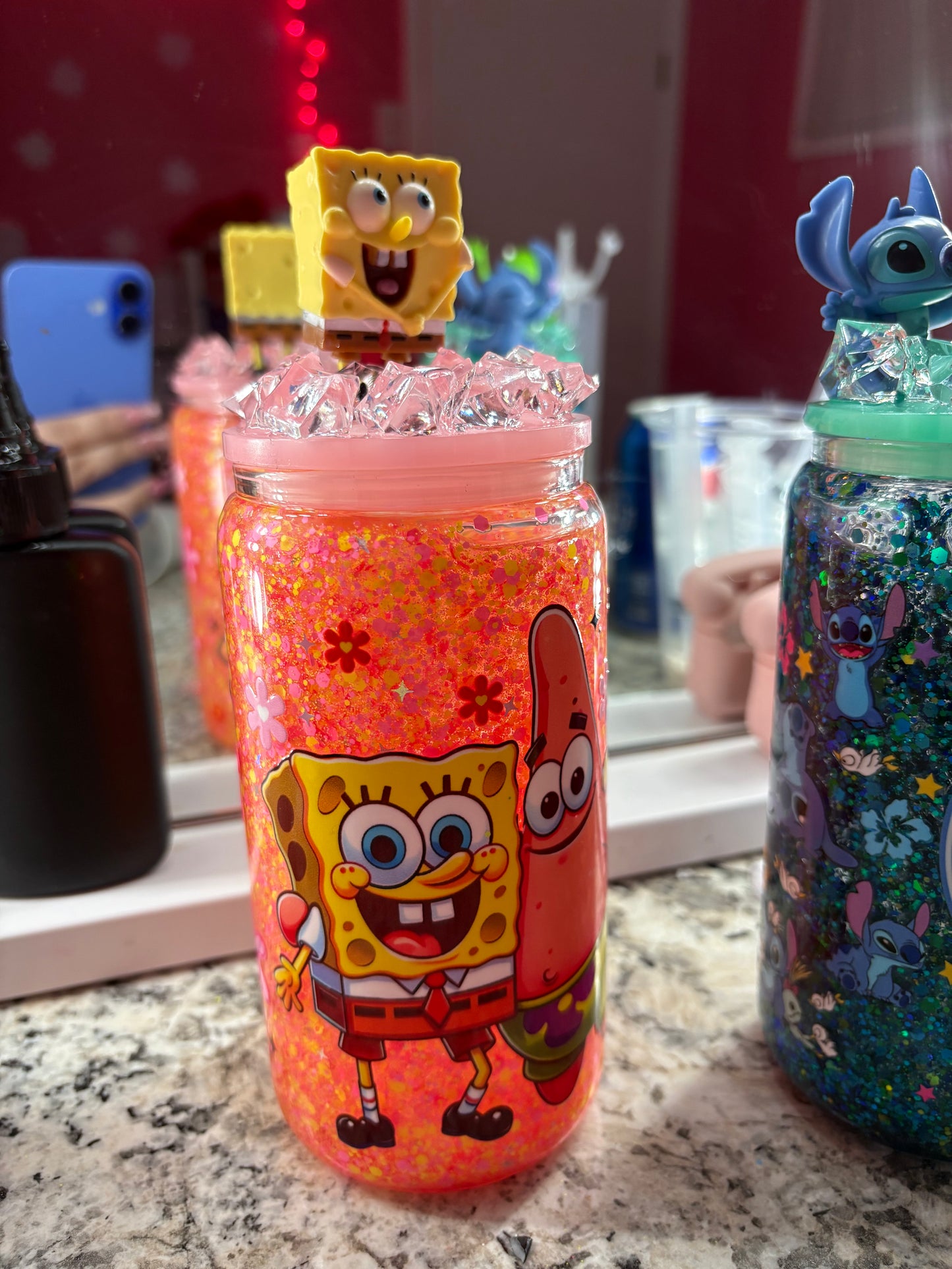 spongebob and patrick 16oz glass