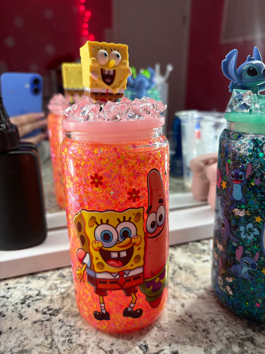 spongebob and patrick 16oz glass